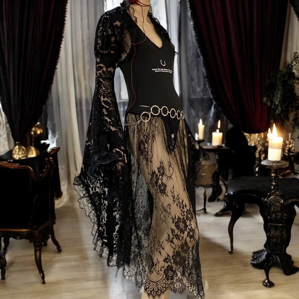 Black Floral Lace Sheer Midi Skirt - NEW - Picture 4 of 5
